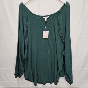 Lauren Conrad LC Green Sweater Ribbed Ruffled Long Sleeve Size 4X